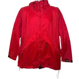 LL Bean Outdoors Red Windbreaker Rain Jacket Womens XL 0BM80 Hooded Full Zip